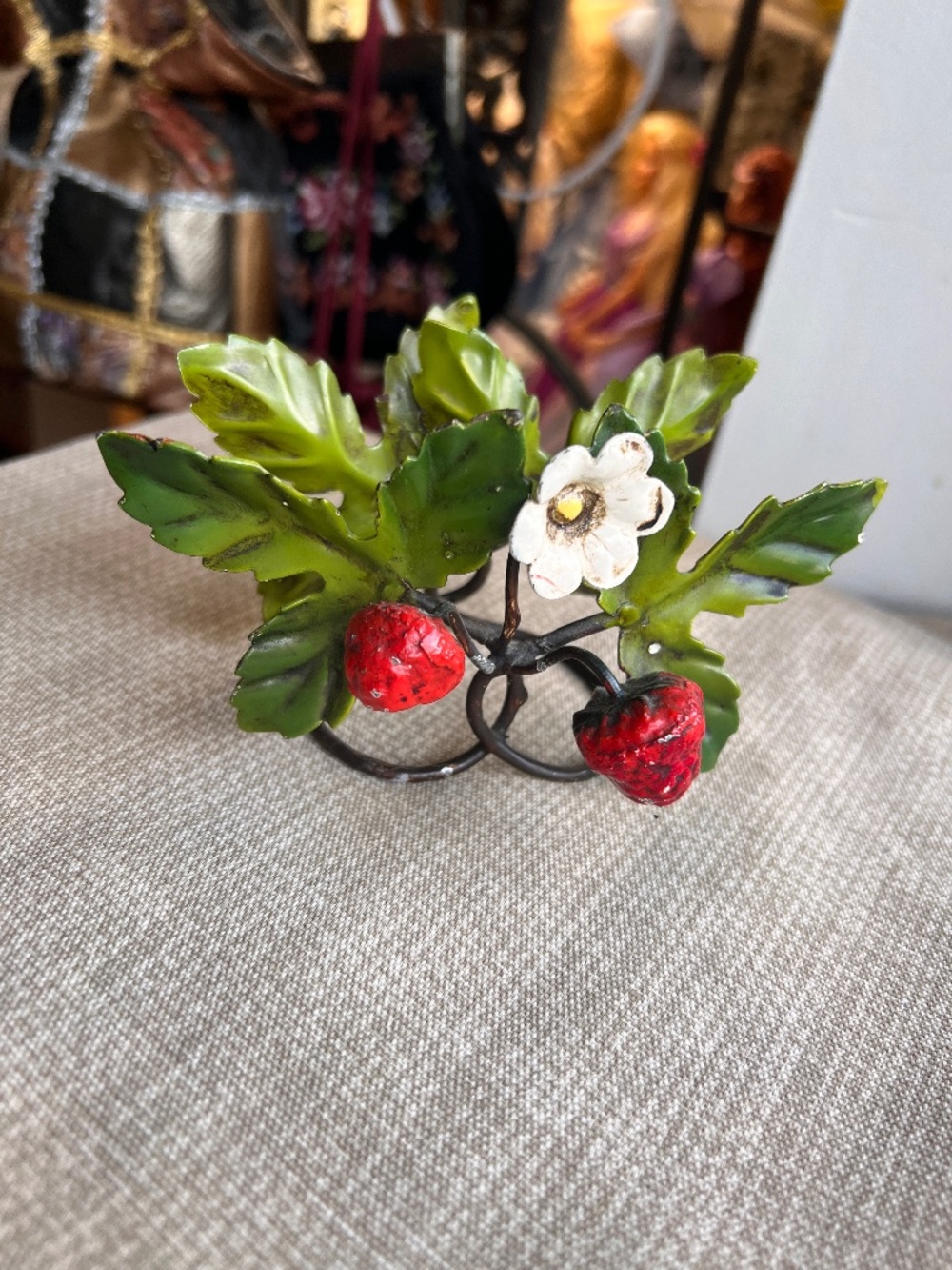 Collectable Mid-Century Italian Painted Tole Wild Strawberry Napkin Holder